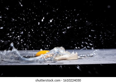 Bouncy Bouncy Egg Made By Submerging Egg In Vinegar For A Week. The Shell Becomes Like Thin Rubber. This Shot Is The Egg Breaking On Impact.