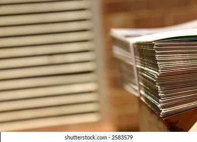 Bound leaflets ready for delivery at a printer