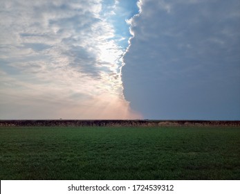 The boundary of atmospheric fronts. The sharp boundary of the clouds in the sky.