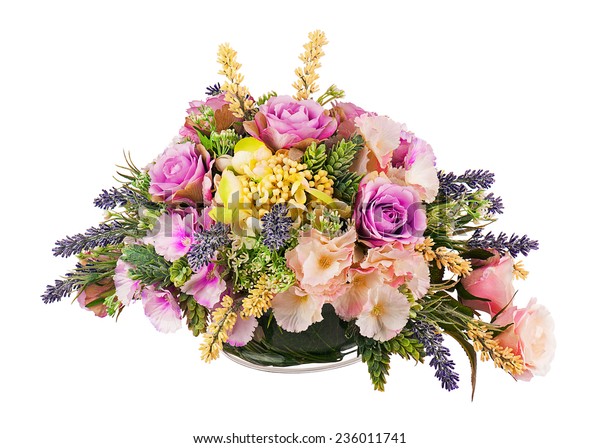 Bouquet Artificial Flowers Arrangement Centerpiece Glass Stock