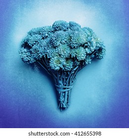Bouquet in the blue Paint. Blue Flowers. Fashion design Art.
