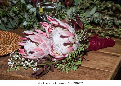 Bouquet For The Bride On The Day Of Her Wedding, Made With Giant Protea Flower