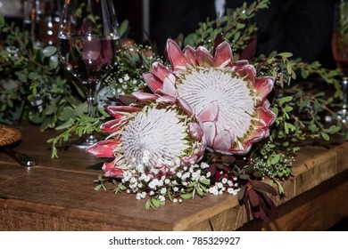 Bouquet For The Bride On The Day Of Her Wedding, Made With Giant Protea Flower