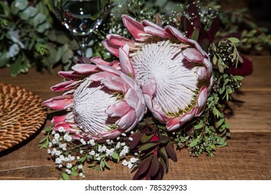 Bouquet For The Bride On The Day Of Her Wedding, Made With Giant Protea Flower.