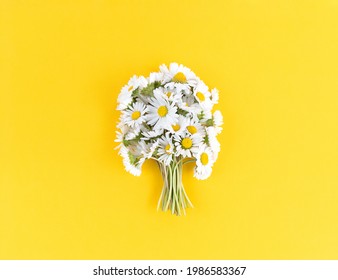 Bouquet from chamomile flowers on a yellow background. - Powered by Shutterstock