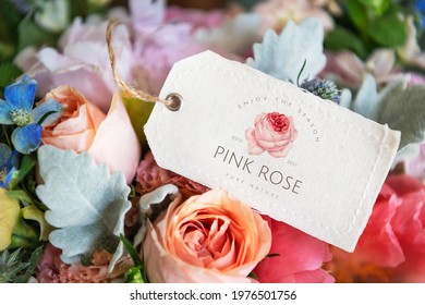 Bouquet Of Colorful Flowers With A Label Mockup