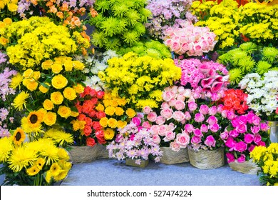 Bouquet Decorate In Front Of Flower Shop