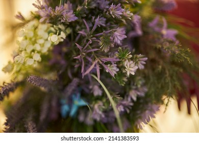 Bouquet Of Dried Flowers. Dry Flower Arrangement. Bouquet Of Dried, Colored Flowers.Background Image Of Colorful Fluffy Dried Flowers. Bright, Unusual Bouquet, Flower Arrangement For A Holiday. 