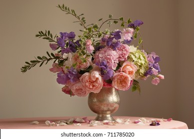 Bouquet Of English Roses, Sweet Pea  And Hydrangea