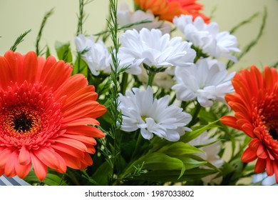 Bouquet Flower Rose Isolated Gerbera Bunch Leaf. Floral Blossom.