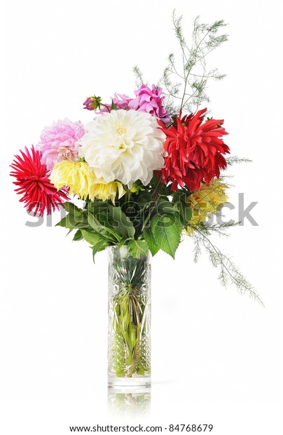 Bouquet Flowers Crystal Vase On White Stock Photo Edit Now 84768679