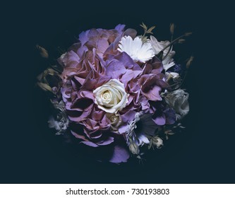 Bouquet Of Flowers On A Black Background. Flower Composition.