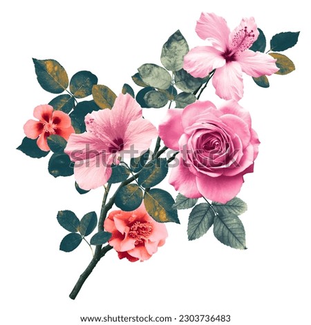 Bouquet of flowers with rose leaves