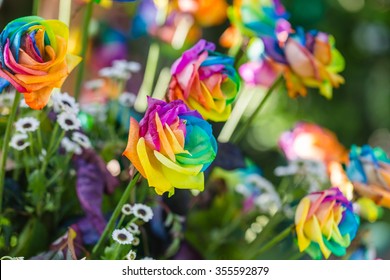 Bouquet Of Multi-colored Roses (Rainbow Rose)