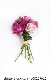Bouquet of natural roses on white background