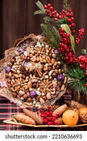 Bouquet of nuts and dried fruits. Healthy and delicious gift - Shutterstock ID 2210636693