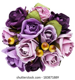 Bouquet Of Paper Flowers Isolated On White Top View