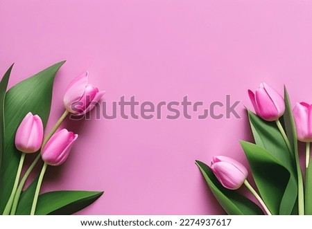 Bouquet of Pink Tulips Flowers, Mother s Day, 8 March, Happy Easter, pink background