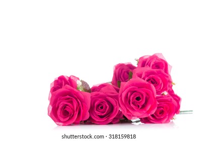 bouquet of plastic pink roses isolated on white background,with blank space for add you text