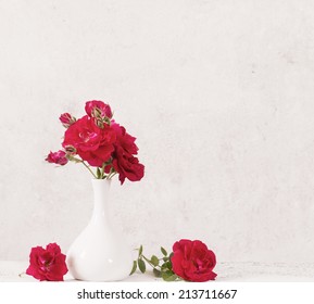 Bouquet Of Red Roses In Vase