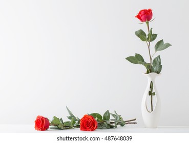 Bouquet Of Red Roses In Vase