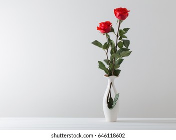 Bouquet Of Red Roses In Vase