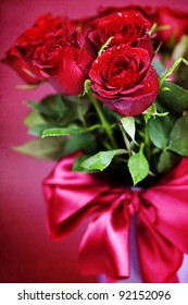 Bouquet Of Red Roses In Vase