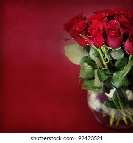 Bouquet Of Red Roses In Vase