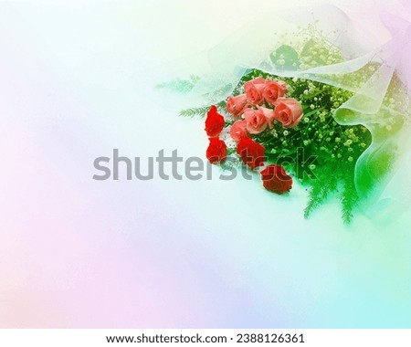 Bouquet with redroses and pink flowers on a silk background.