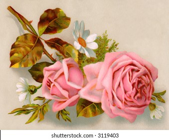 A bouquet of roses - circa 1890 Mother's Day greeting card illustration