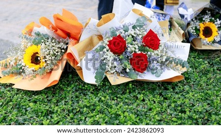 Bouquet of Roses fresh  in a beautiful light , valentine day background.