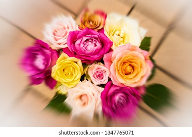 A Bouquet Of Soft Colored Roses. Focus Zoom Effect