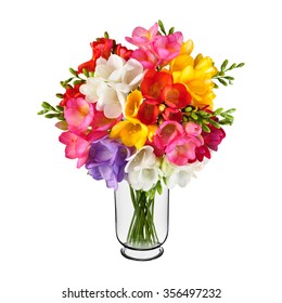 Bouquet Of Spring Flowers In Vase Isolated On White Background