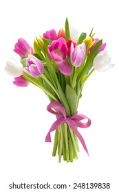 Bouquet Of Spring Tulips Flowers Isolated On White Background