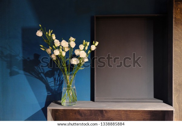 Bouquet White Roses Glass Vase Stands Stock Photo Edit Now