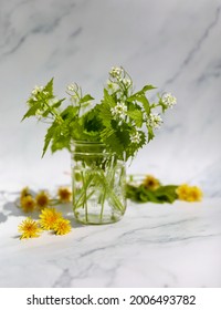 Bouquet of wildflowers in mason jar