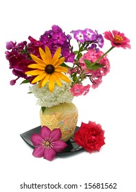 bouquet of years colors in a vase on a white background