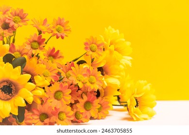 Bouquet yellow flowers on yellow background - Powered by Shutterstock