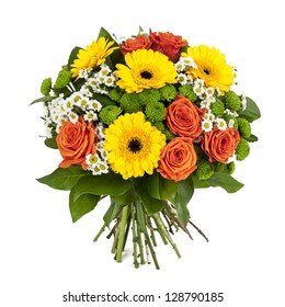 bouquet of yellow and orange flowers isolated on white background