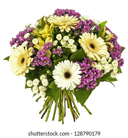 Bouquet Of Yellow And Pink Flowers Isolated On White