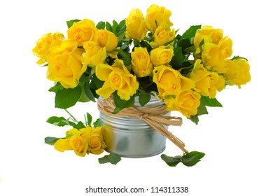 Bouquet Of Yellow Roses   Isolated On White Background