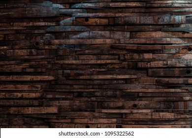 Bourbon Barrel Staves on Wall Texture Horizontal - Shutterstock ID 1095322562