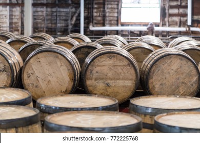 Bourbon Barrel Storage Room with barrels standing and rolling