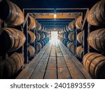 Bourbon barrels aging in rickhouse