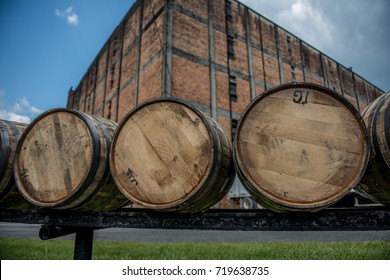 Bourbon Barrels At A Distillery Along The Bourbon Trail In Kentucky. 