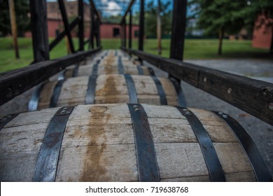 Bourbon barrels at a distillery along the Bourbon Trail in Kentucky. 