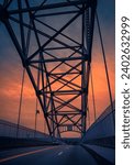 The Bourne Bridge at sunrise on Cape Cod, Massachusetts. The Most Beautiful Steel Bridge built in 1933-35.