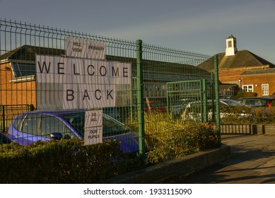 Bournemouth, UK March 09, 2021 A Poster By The Hill View Primary School Welcoming The Pupils To School As The Schools Reopened By The Government Despite Thousands Of Covid-19 Cases Are Reported 