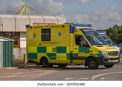 Bournemouth,UK October 14, 2020 Ambulances Station At The Emergency Department Of Royal Bournemouth Hospital 