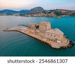 Bourtzi fortress and panorama view of Greek town Nafplio.